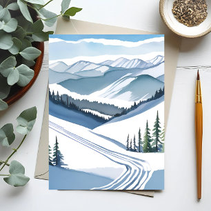 Cartão De Festividades Esqui Mountain Watercolor