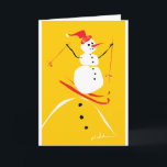 Cartão De Festividades Esqui Snowman<br><div class="desc">Pode ser uma mulher de neve. Ou menina ou garoto. Espiando uma montanha nevada no inverno. Tem que ser o inverno.</div>