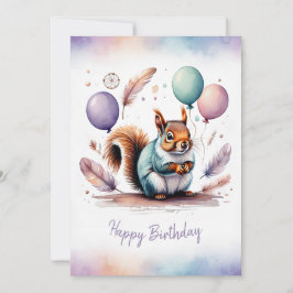 Cartão De Festividades Esquilo Adorável em Aquarela Feliz Aniversário