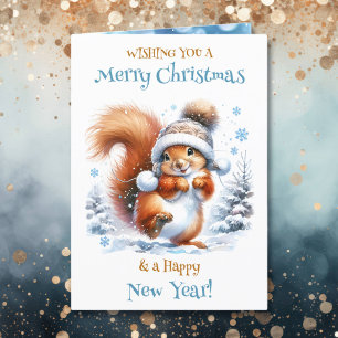 Cartão De Festividades Esquilo Bonito no Natal Personalizado da Neve