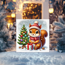 Esquilo com Árvore de Natal e Presente