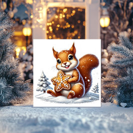 Cartão De Festividades Esquilo com Biscoito de Gengibre