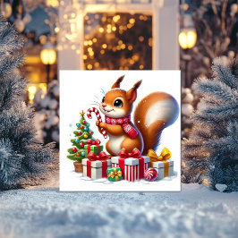 Cartão De Festividades Esquilo com canas doces e presentes