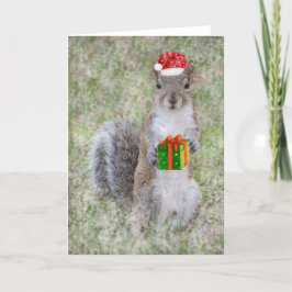 Cartão De Festividades Esquilo de Natal com o presente
