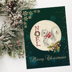 Cartão De Festividades Esquilo de Natal Vintage, Flocos de Neve 