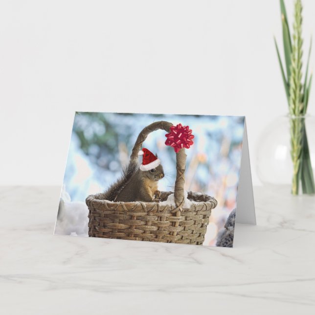 Cartão De Festividades Esquilo de papais noeis na neve (Frente)