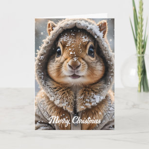 Cartão De Festividades Esquilo Fofo de Roupa de Inverno Natal