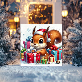 Cartão De Festividades Esquilo Jovial Entre Presentes de Natal