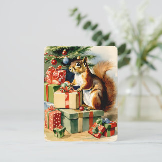 Cartão De Festividades esquilo natal vintage