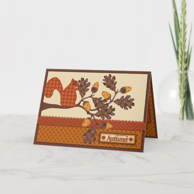 Cartão De Festividades Esquilo no Branch Applique-look Ação de Graças (Frente)