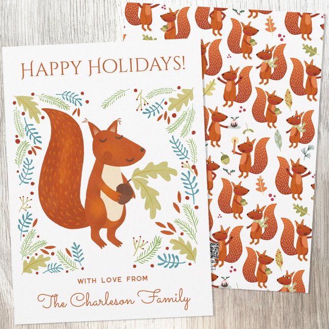 Cartão De Festividades Esquilo Simpático  (Fun Squirrel personalized Thanksgiving or Christmas Holiday card)
