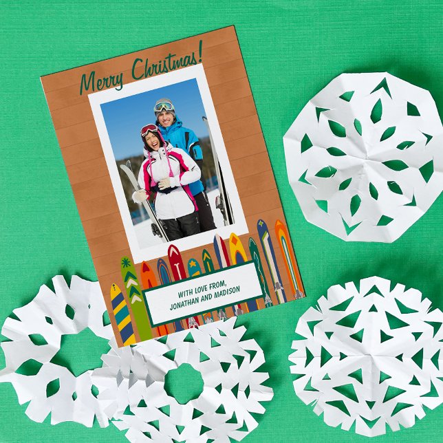 Cartão De Festividades Esquis Antigos Personalizados com Foto (Criador carregado)