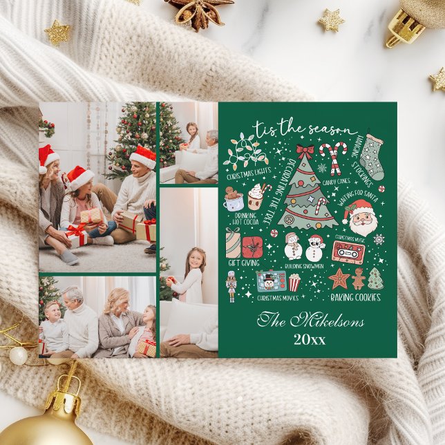 Cartão De Festividades Esta É A Época 4 Foto Retro Natal Verde (Criador carregado)