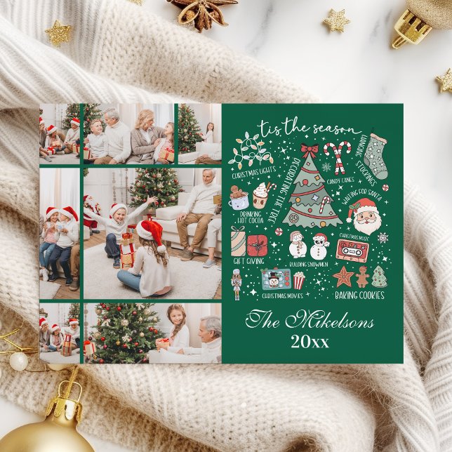 Cartão De Festividades Esta É A Época 7 Foto Retro Natal Verde (Criador carregado)