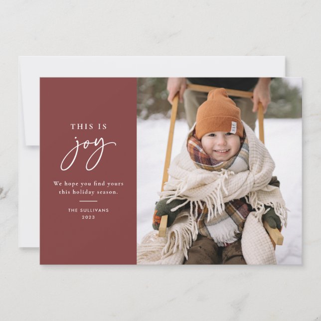 Cartão De Festividades Esta é Joy Red Minimalist Photo (Frente)