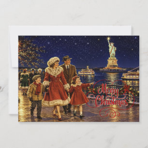 Cartão De Festividades Estátua da Liberdade de Natal Americano dos anos 5