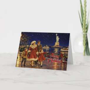 Cartão De Festividades Estátua da Liberdade de Natal Americano dos anos 5