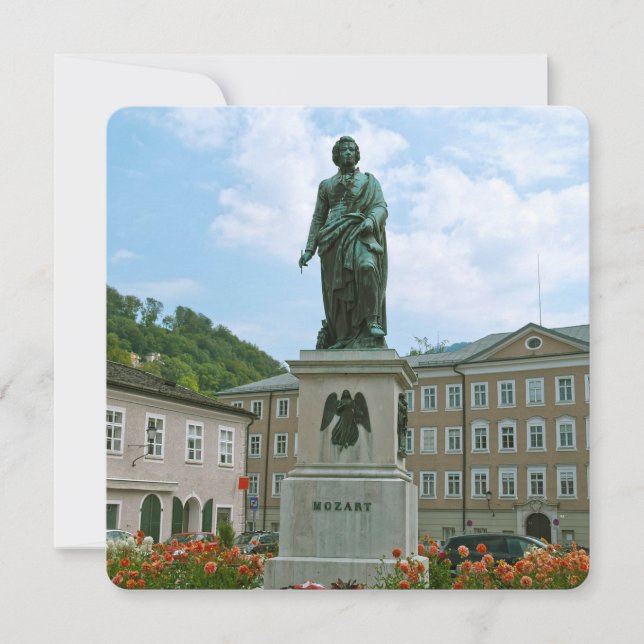 Cartão De Festividades Estátua de Mozart em Salzburgo (Frente)