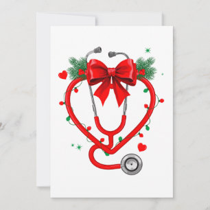 Cartão De Festividades Estetoscópio Coração Natal Enfermeira Arco Luzes N