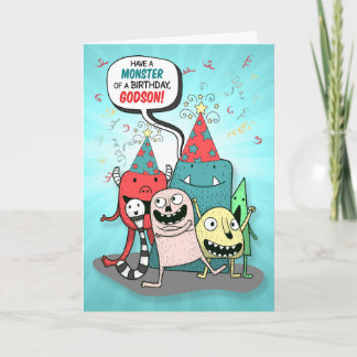 Cartão De Festividades Estilo de Cartoon dos Monstros do Jovem Godson