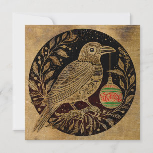 Cartão De Festividades Estilo de Madeira Estilo de Natal Raven com Orname