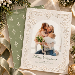 Cartão De Festividades Estilo Embutido Elegante Foto Floral de Natal Sage