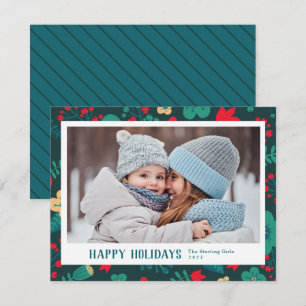 Cartão De Festividades Estilo Escandi Foto da Família Verde Festiva Mod