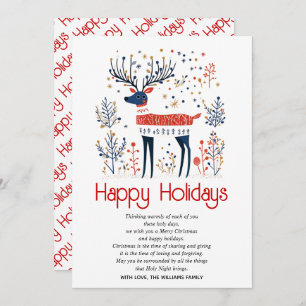 Cartão De Festividades Estilo escandinavo veado vermelho azul Natal