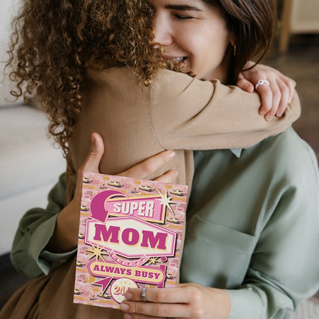Cartão De Festividades Estilo retrô de Vegas Super Mãe sempre Ocupada 24  (Criador carregado)