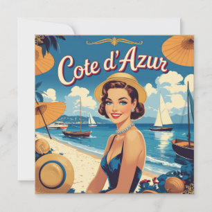 Cartão De Festividades Estilo Vintage Cote D'Azur Beach Girl