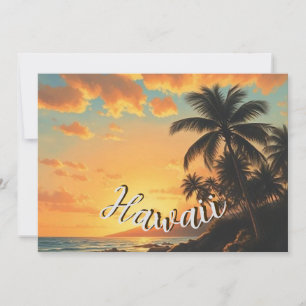 Cartão De Festividades Estilo Vintage Havaiano Viagem Costa Mar Pôr-do-So