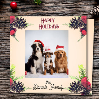 Cartão De Festividades Estilo Vintage Pine Cone & Berries Foto de Natal