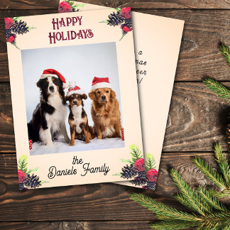 Cartão De Festividades Estilo Vintage Pine Cone & Berries Foto de Natal