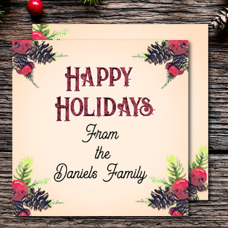 Cartão De Festividades Estilo Vintage Pine Cone & Berries Natal