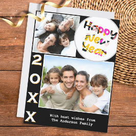Cartão De Festividades Estiloso 2 Fotos Personalizado Feliz Ano Novo