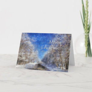 Cartão De Festividades Estrada nevado - Feliz Natal impressionista