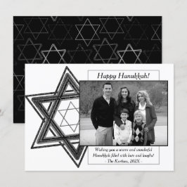 Cartão De Festividades Estrela Branca Negra Moderna de Hanukkah de David 