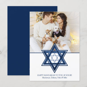 Cartão De Festividades Estrela de Davi   Foto Clássica Azul Moderna de Ch