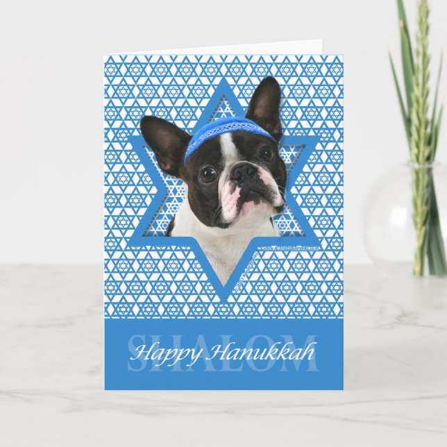 Cartão De Festividades Estrela de David de Hanukkah - Boston Terrier (Frente)