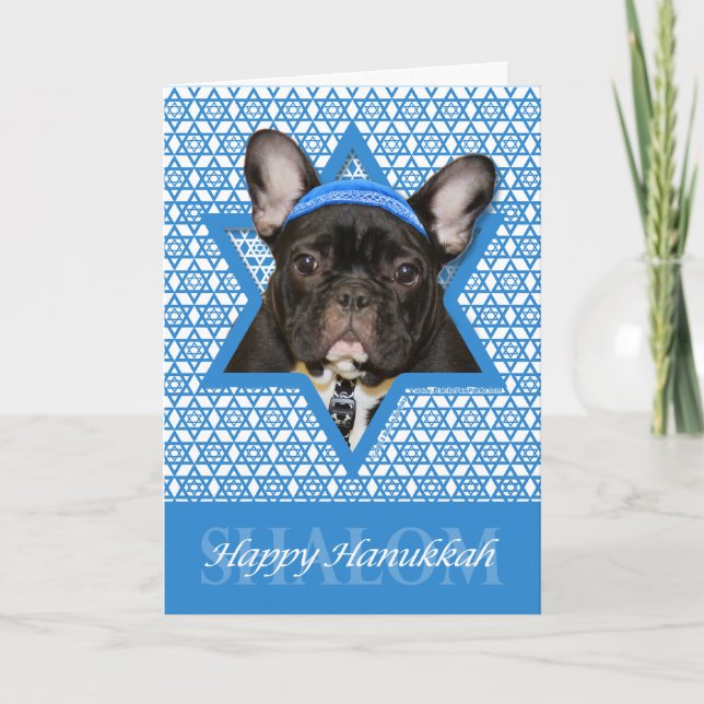 Cartão De Festividades Estrela de David de Hanukkah - buldogue francês - (Frente)
