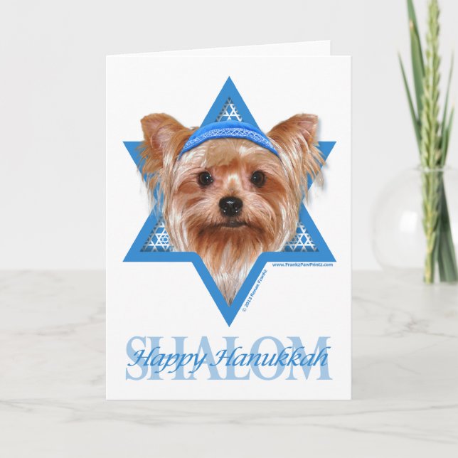 Cartão De Festividades Estrela de David de Hanukkah - yorkshire terrier (Frente)