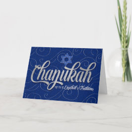 Cartão De Festividades Estrela de David em Azul e Silver Chanukah