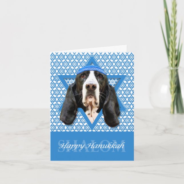 Cartão De Festividades Estrela de Hanukkah de David - Basset Hound - Jasm (Frente)