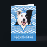 Cartão De Festividades Estrela de Hanukkah de David - Fronteira Collie<br><div class="desc">O que poderia fazer com que dizer Feliz Hanukkah fosse mais divertido do que ter esse Cachorro Collie da Fronteira vestindo um Yamaka cercado pela Estrela de David. Este design de feriado caprichoso irá certamente agradar aos seus amigos e familiares, assim como a outros amantes de cães. Este design está...</div>