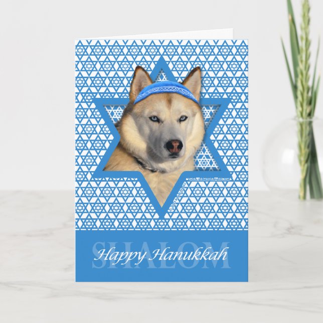 Cartão De Festividades Estrela de Hanukkah de David - Husky Siberiano - C (Frente)