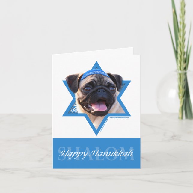 Cartão De Festividades Estrela de Hanukkah de David - Pug (Frente)