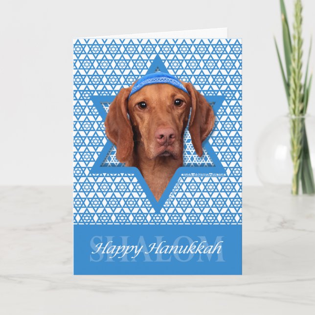 Cartão De Festividades Estrela de Hanukkah de David - Vizsla - Reagan (Frente)