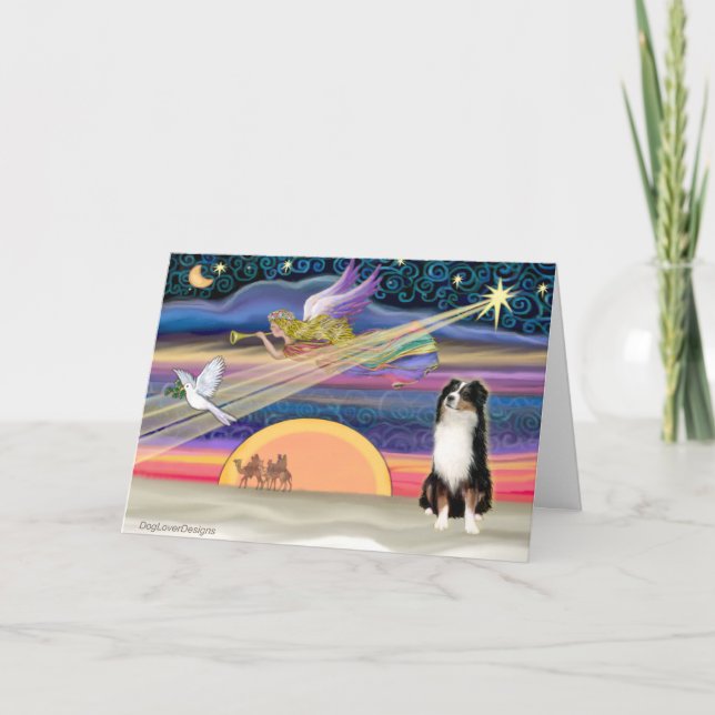 Cartão De Festividades Estrela de Natal - Pastor Australiano (Tri) (Frente)
