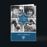 Cartão De Festividades Estrela Decorativa da Tipografia Azul de David Han<br><div class="desc">Uma estrela azul de cobalto grande de David é a peça focal deste cartão de saudação. A estrela impressão no centro de quatro de suas próprias fotografias a cor ou preto-e-branco. As palavras "O Festival das Luzes" dentro a estrela com espirais dentro e radiando para fora da estrela para fazer...</div>