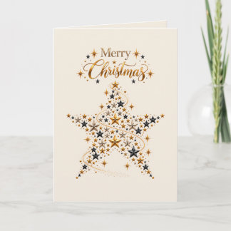 Cartão De Festividades Estrela Feliz Natal Brilhante Preto e Dourado